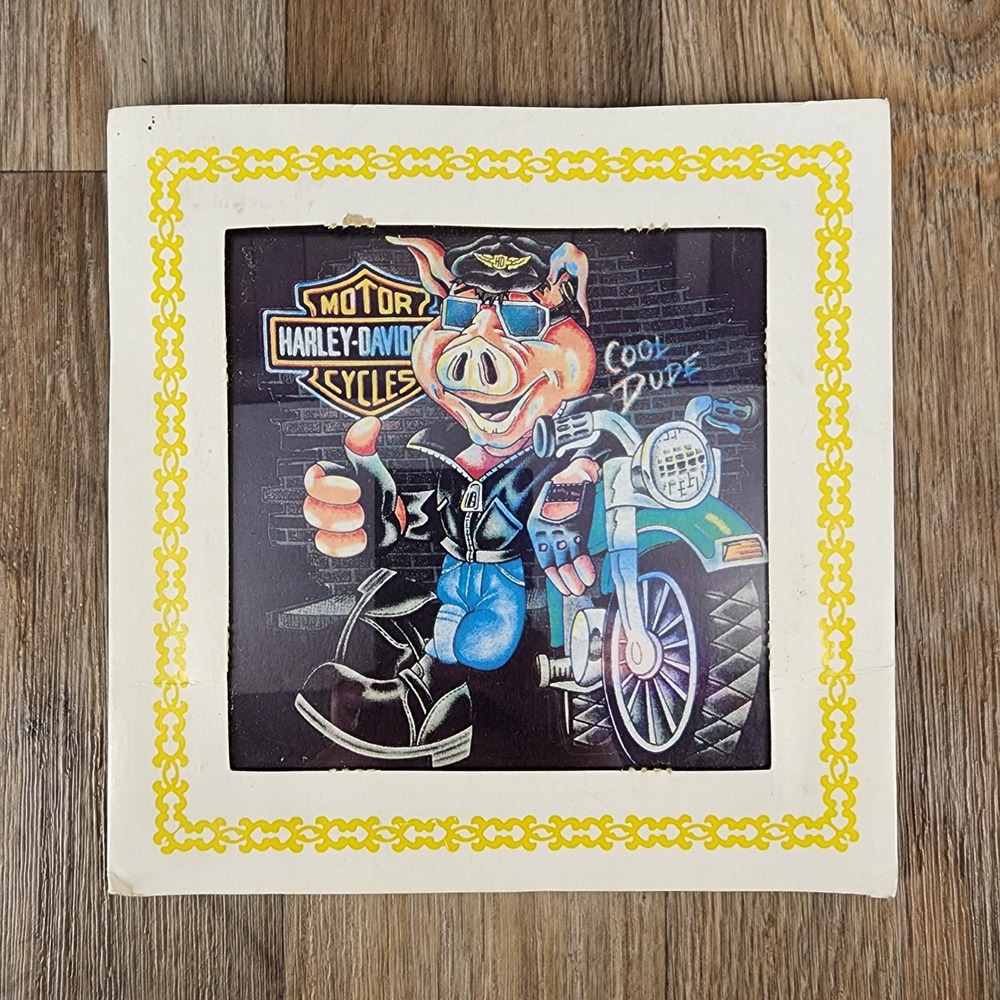 Vintage 80s Carnival Prize Glass Harley-Davidson HOGβ 8x8